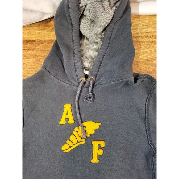 Abercrombie & Fitch Men's XL Hoodie Muscle Blue Y2K Faded Distressed NY - Picture 3 of 5